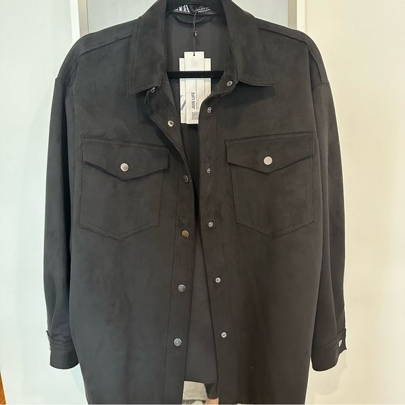 Zara Jackets & Blazers - Zara black suede button up jacket/shacket
